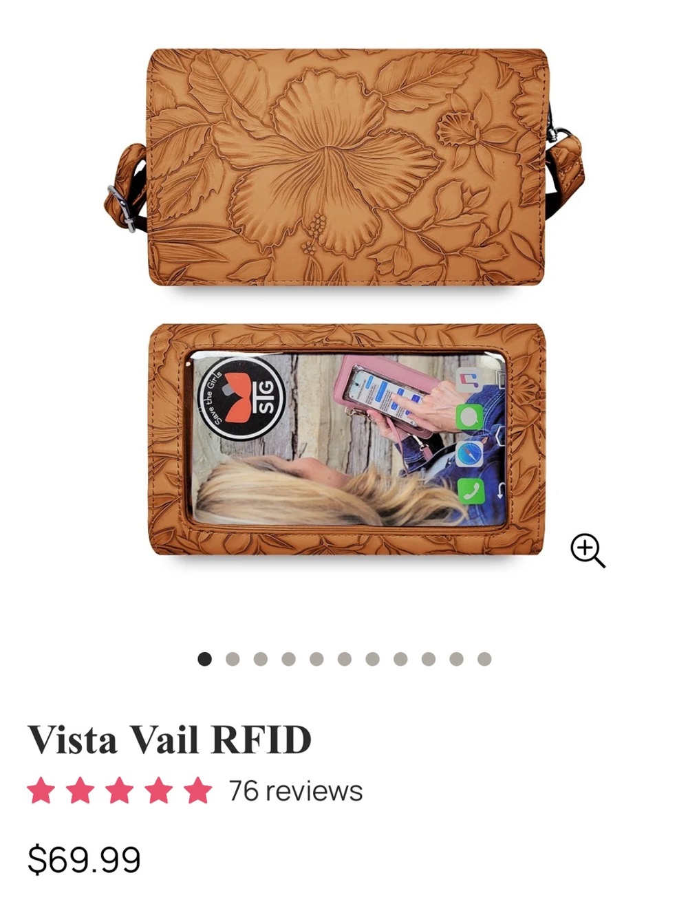 RFID Floral Embossed Crossbody in Tan